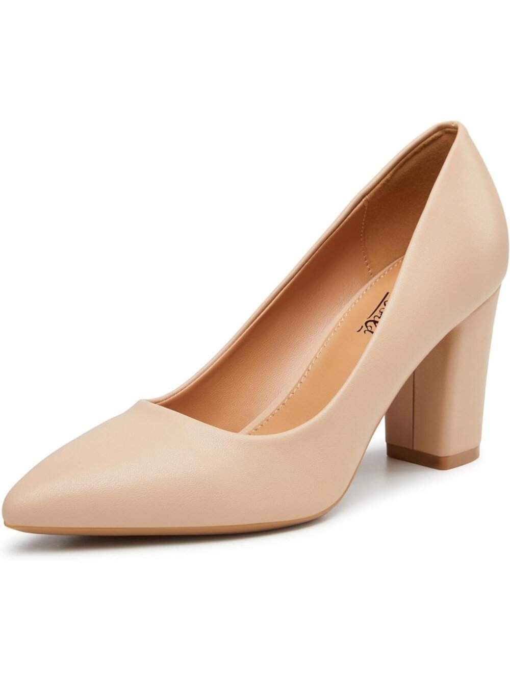 Women's Heel Nude Pu Rubber Sole High Chunky Block Closed Pointed Toe Party Pump